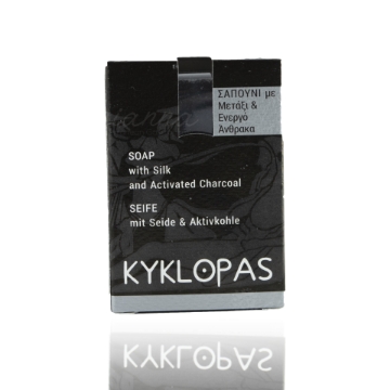 Handmade Olive Oil Soap with Silk and Activated Charcoal 120g Kyklopas  Handmade Olive Oil Soap with Silk and Activated Charcoal 120g Kyklopas