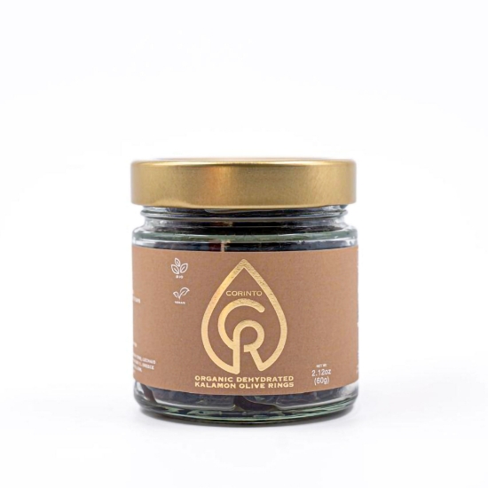 Organic Dehydrated Kalamon Olive Rings 60g - Natural Greek Olive Snack Corinto