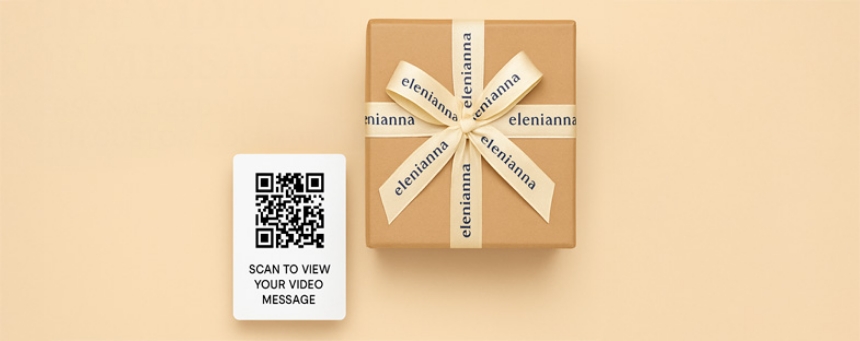Cadeauvideo en QR-bericht: gepersonaliseerde cadeaus met een aangepast logolint van elenianna Cadeauvideo en QR-bericht: gepersonaliseerde cadeaus met een aangepast logolint van elenianna