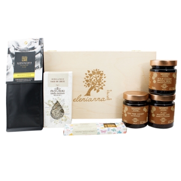 Griekse ochtendgeschenkdoos - Luxe ontbijtmand | Ambachtelijke Griekse koffie-, honing- en theeset