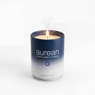 Aurean Golden Gaia Luxe Geurkaars - Zwarte Vijg & Rokerige Vetiver 160 g | Handgemaakte Ombré Keramische Pot, Gemaakt door een Griekse ambachtsman