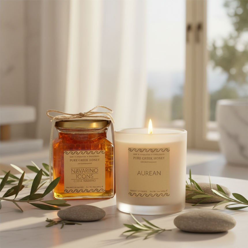 Aurean Luxe Geurkaars: Een Mediterrane Ode aan Schoonheid van Binnenuit en Holistisch Welzijn