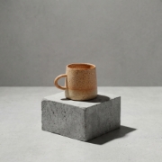 Minimalist stoneware mug displayed on a grey concrete pedestal against a neutral background