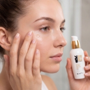 Mastic Spa Donkey Milk Lifting Eye Gel in a bathroom setting illustrating a daily anti-aging beauty and wellness routine.