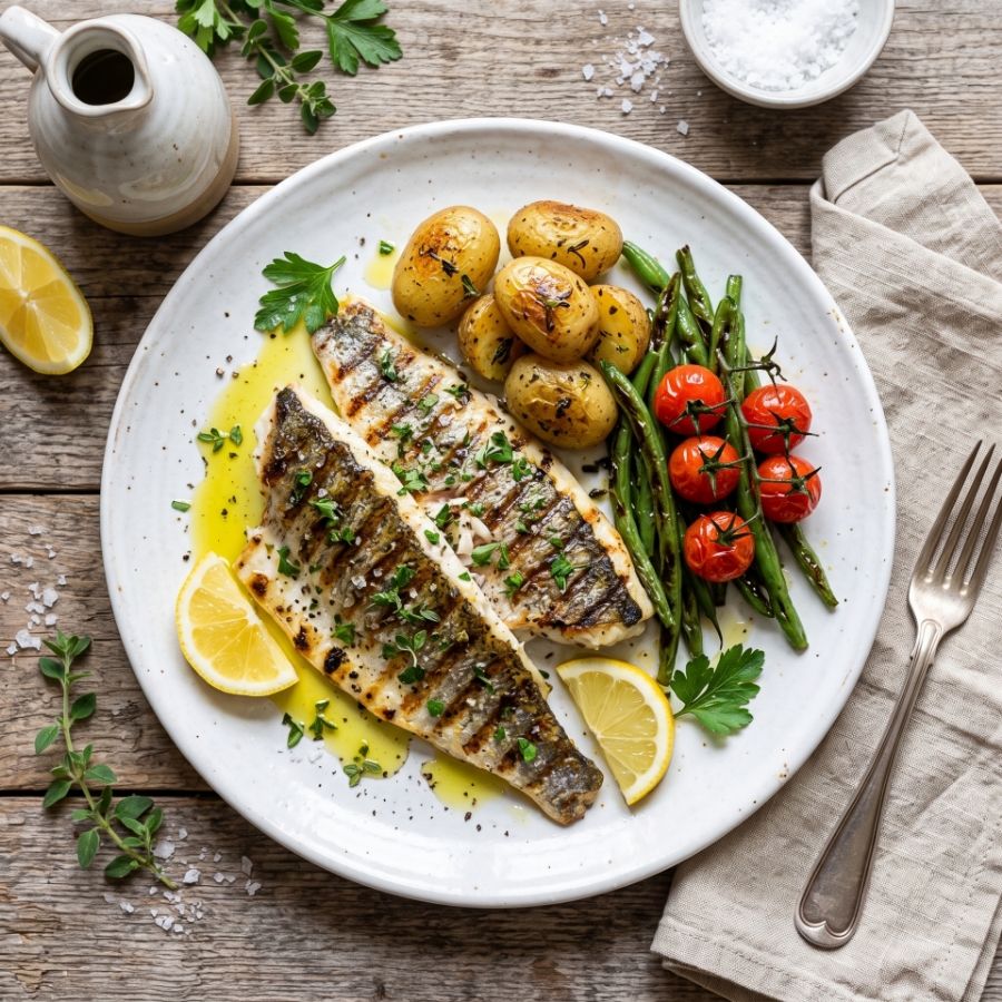Gegrilde Zeebaars met Citroen-Kruiden Marinade en Pamako Olijfolie