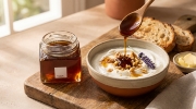 Theτα Greek Pine Honey with Lavender Essence - Dense Floral Texture on a clean ecommerce background