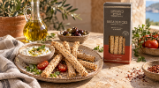 Navarino Icons Spicy Bukovo Sourdough Breadsticks with Sesame, 130g on a clean ecommerce background